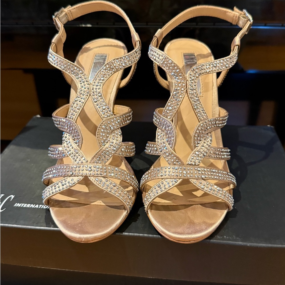 INC International Concepts Tan Rhinestone Heels